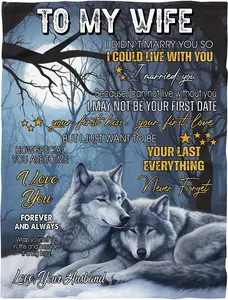 [SummerVibes] Wife Blanket Wolf, to My Wife Fleece Blanket, Funny Couple Blankets for Wife, Blankets for Wife from Husband on Christmas Anniversary