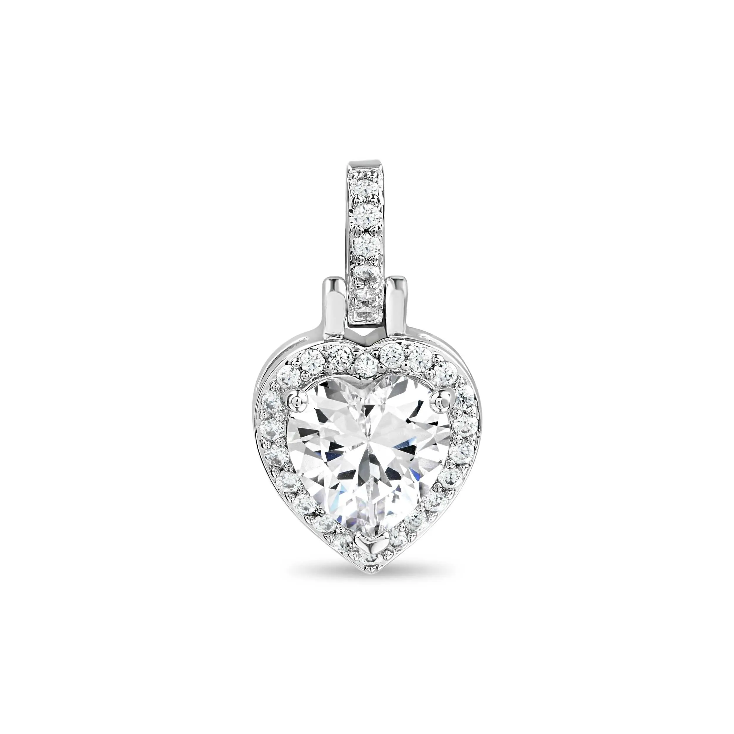 GLD Micro Iced Diamond Heart Pendant White Gold Plated 1/4" x 3/4" with Large Heart Stone and Round Cut Stones for Unparalleled Shine - Perfect Gift #tiktokshopsummersale