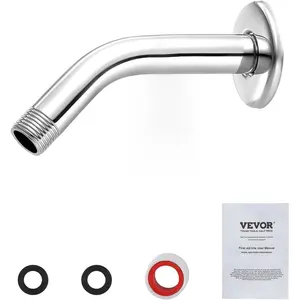 VEVOR Shower Arm with Flange, 6 Inches, Wall Mounted Stainless Steel Shower Head Arm Extender, Chrome Finish, PTFE Tape, G1/2 Universal Thread Connector Compatible, for Fixed & Handheld Showerhead