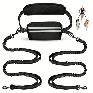 Hands-Free Dual Dog Leash, Multifunctional Waist Belt Leash, Suitable for Walking Running, Includes Belt Zipper Bag Shock Absorbing Elastic Rope