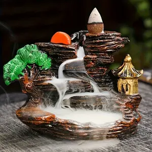 Mountain Stream Scene Backflow Incense Burner, Aromatic Scents Home Fragrance Decor for Bedrooms, Study Rooms, Offices, Meditation, Yoga, Gifts for Halloween, Christmas