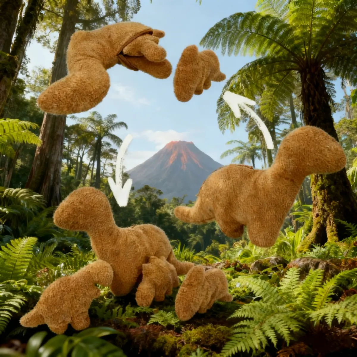 4 in 1 Cute Dinosaur Chicken Nugget Plush Toy, 1 Set Dinosaur Mom Plush Doll with 3 Mini Dinosaur Cuddly Stuffed Animals, Birthday Gift, Cute Stuffies, Soft Cuddly Gift