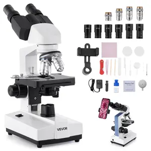 VEVOR Binocular Microscope, Summervibes,Summervibes, 40-5000X Magnification, Professional Compound Microscope for Adult with Dual Stage and Two Sets of Eyepieces, Aluminum Alloy Body, Includes LED Light and Phone Holder