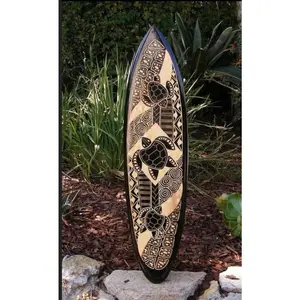 Tribal Swimming Turtles Surfboard Hono Mango Wood Carving Tropical Surfboard Plaque 39"