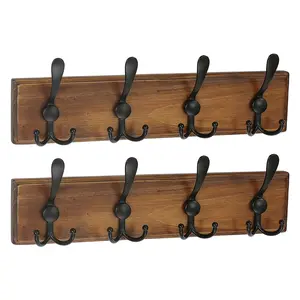 Coat Rack Wall Mount with 4 Hooks, Coat Hanger for Wall, Wooden Wall Hook for Coat, Jacket, Hat, Backpack, Belt, Tie