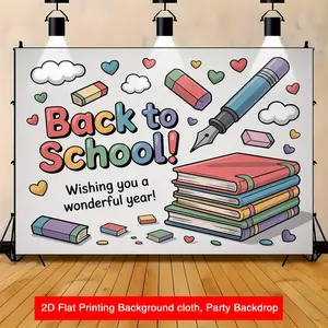 2D Flat tapestry, 2D Flat Cartoon-Themed tapestry for Back-To-School, Classroom Photo Background, Elementary School Opening Party, Welcome Back Season, 2D Flat