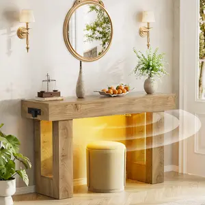 47'' Farmhouse Console Table with Power Outlets and Motion Sensor Light, Wooden Entryway Table Sofa Table for Entrance, Hallway, Living Room