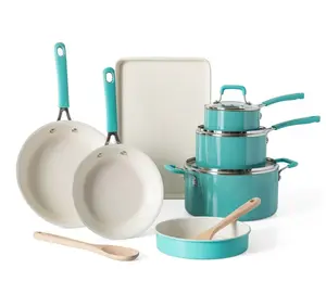 Charlemont Everyday 12-Piece Aluminum Cookware Set, Teal, Ideal for Cooking and Dining, Versatile and Functional Design Lid Pan