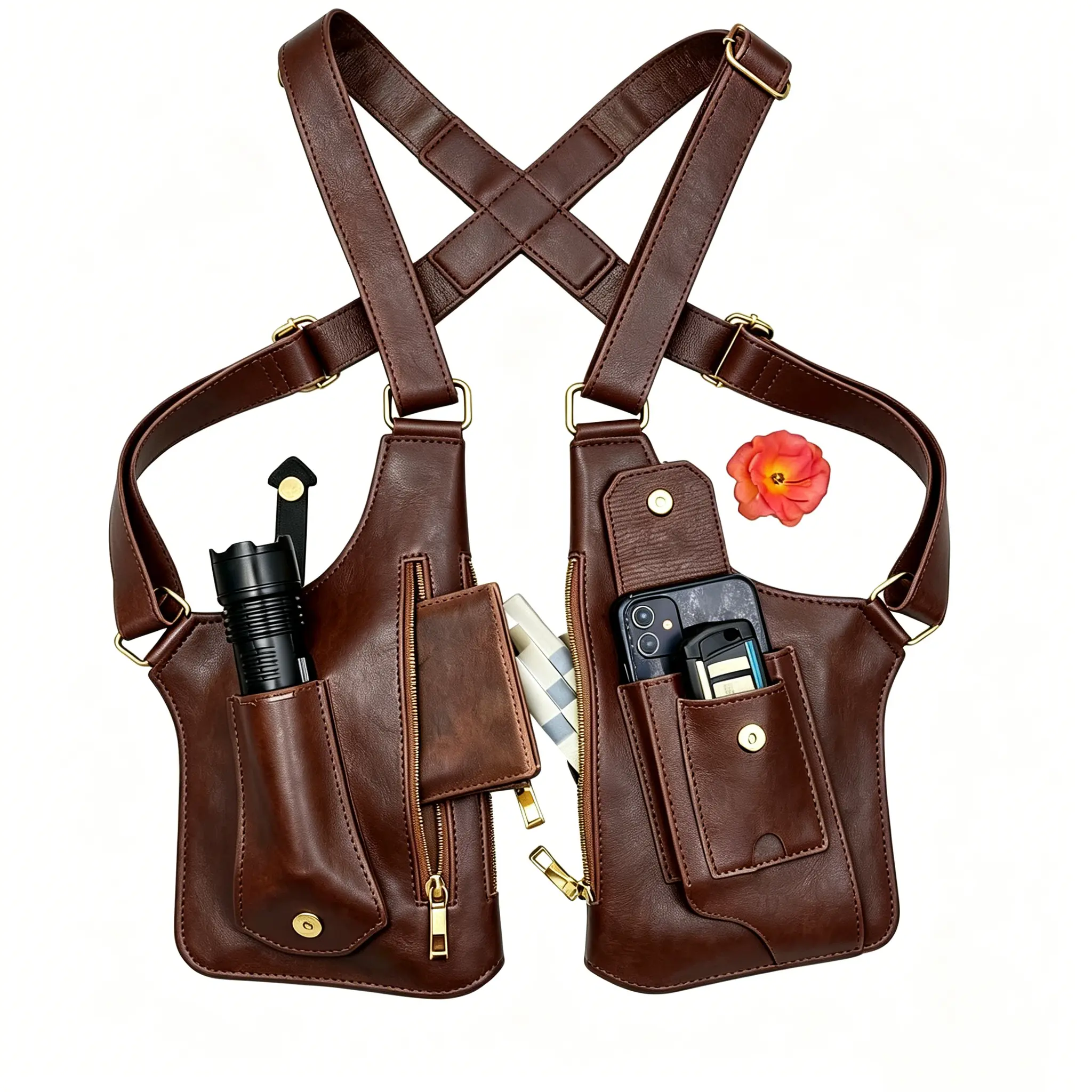 Water Resistant PU Leather Underarm Bag - Adjustable Straps, Hidden Anti-Theft Zip Pockets, Multi-Compartment Tactical Concealed Carry Pack for Cell Phones, Gear - Outdoor, Street, Leisure Use, Ergonomic All-Day Wear Security Solution