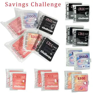 QI MING XING Mini Savings Book - $300 and $1000 Envelope Challenge Book, Portable Pocket Wallet with Colorful Envelopes, Durable PP Material, for Financial Goals and Savings, Savings Challenge Book, Compact Design, Sturdy Construction binder 100