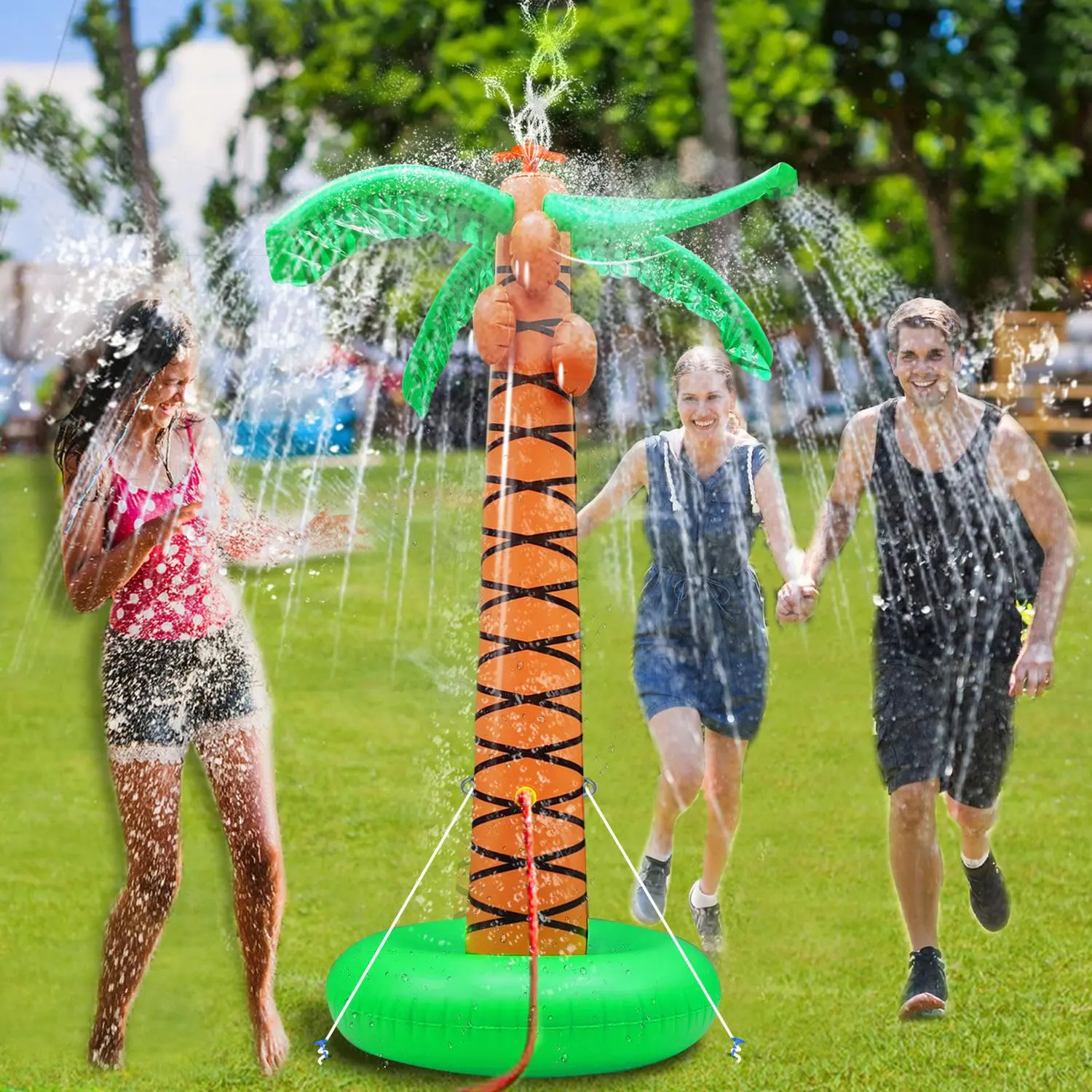 Summer Water Sprinkler for Kids, Inflatable Palm Tree Splash Toy, Backyard Outdoor Water Play, Family Fun Lawn Sprayer