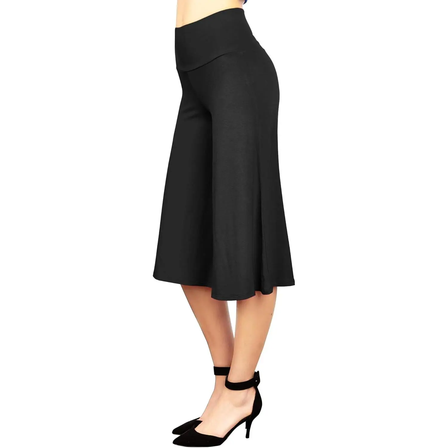 Women's Casual Elastic Waisted Gaucho Pants - High Elastic Waist Culotte Capris, Basic Womenswear (S-5XL, XXL), Goucho Pants