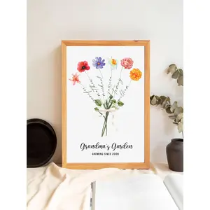 Personalized Family Birth Flower Bouquet – Nana's Garden Watercolor Gift, Mother's Day Grandma Gift, Custom Birth Month Flowers for Nana