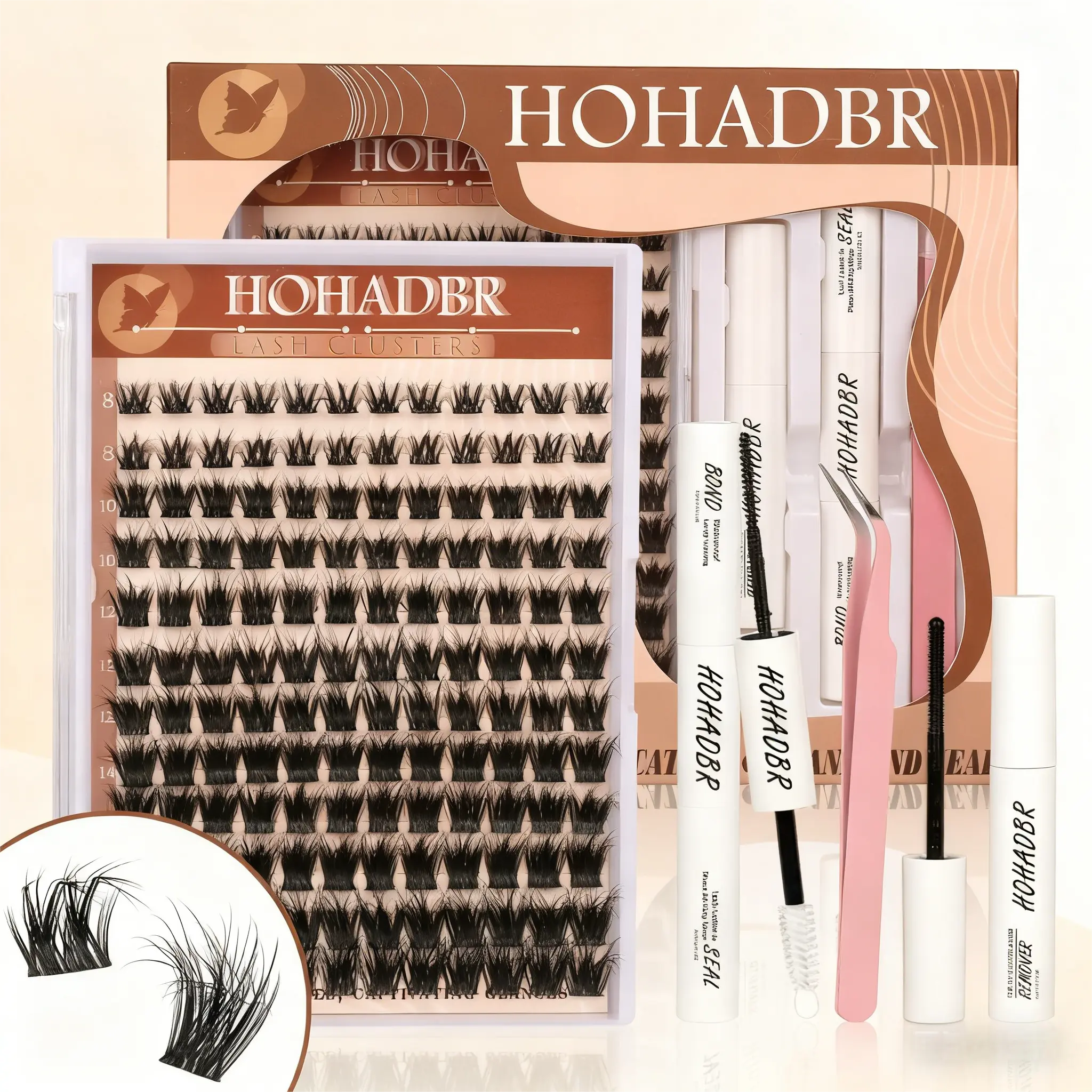 Lash Clusters Extensions Kit Eyelash Extension Kit Eye Lashes, with Bond Seal and Remover - Ultra-Thin Transparent Bands, get Buildable Volume and Length for Bold, Separated Lashes