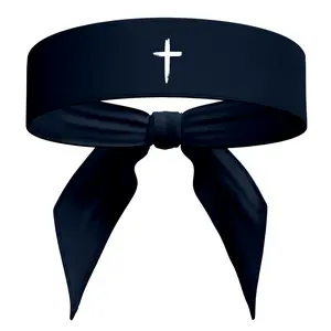 Cross Sport Head Tie Headband Sweat Fitness Black White - Navy Blue - Christian Jesus God Scripture Bible Verse Faith Inspirational Men's Women's Kids Sweatband Head Band Sweat Band