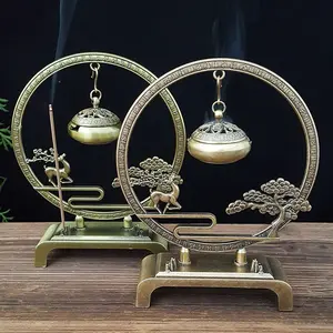 Elegant Incense Burner with Deer & Pine Tree Carving, Dual Use for Coil & Stick Incense, Ideal for Yoga Meditation Home Office Decor Gift, Scented Aromatherapy Scent Diffuser Fragrance