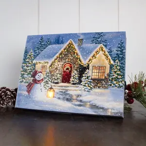 Christmas Light Lane 8x6 Lighted Tabletop Canvas with Fiber Optic LED Technology & Auto Timer for Festive Party Decor Artist Dona Gelsinger