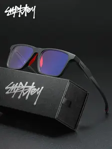 SUPKLEY Anti Blue Light Glasses, TR90 Ultra Light Square Eyeglasses Frame, Reduce Eye Strain, for Computer Gaming Office Study, Men's Sporty Eyewear