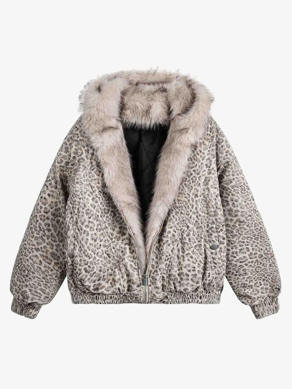 Thesupermade Cheetah Print Faux Mink Fur Hooded Jacket | Sherpa-Lined Zip Ribbed Streetwear Winter Coat Men Women