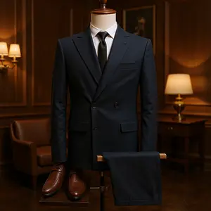 Men's Black Double-Breasted Slim Fit Blazer  Peak Lapel Korean Style Casual Business Suit with Side Vents