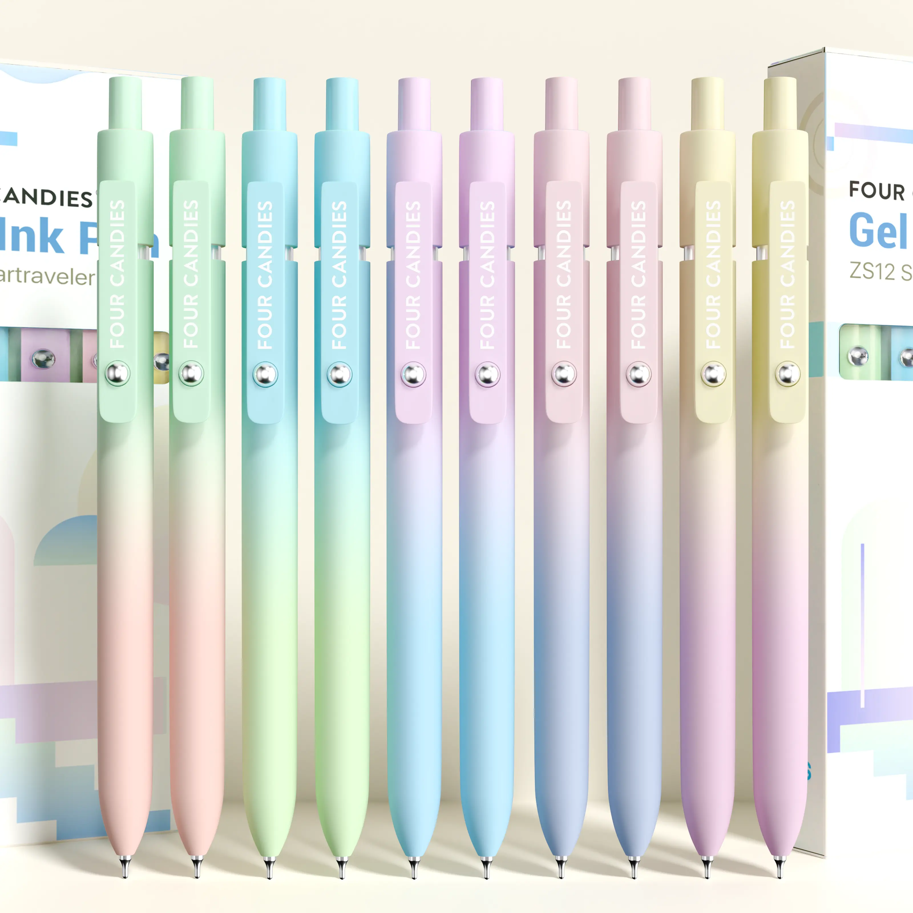 [Back to School Shopping] Four Candies 0.7mm Gel Pens, 5/10/12 Pcs Quick Dry Black Ink Fine Point Smooth Writing Pen, Aesthetic School Office Supplies, Perfect Gifts for Nurses Teens & Women,(5/10 Pcs Gradient-Black Ink)