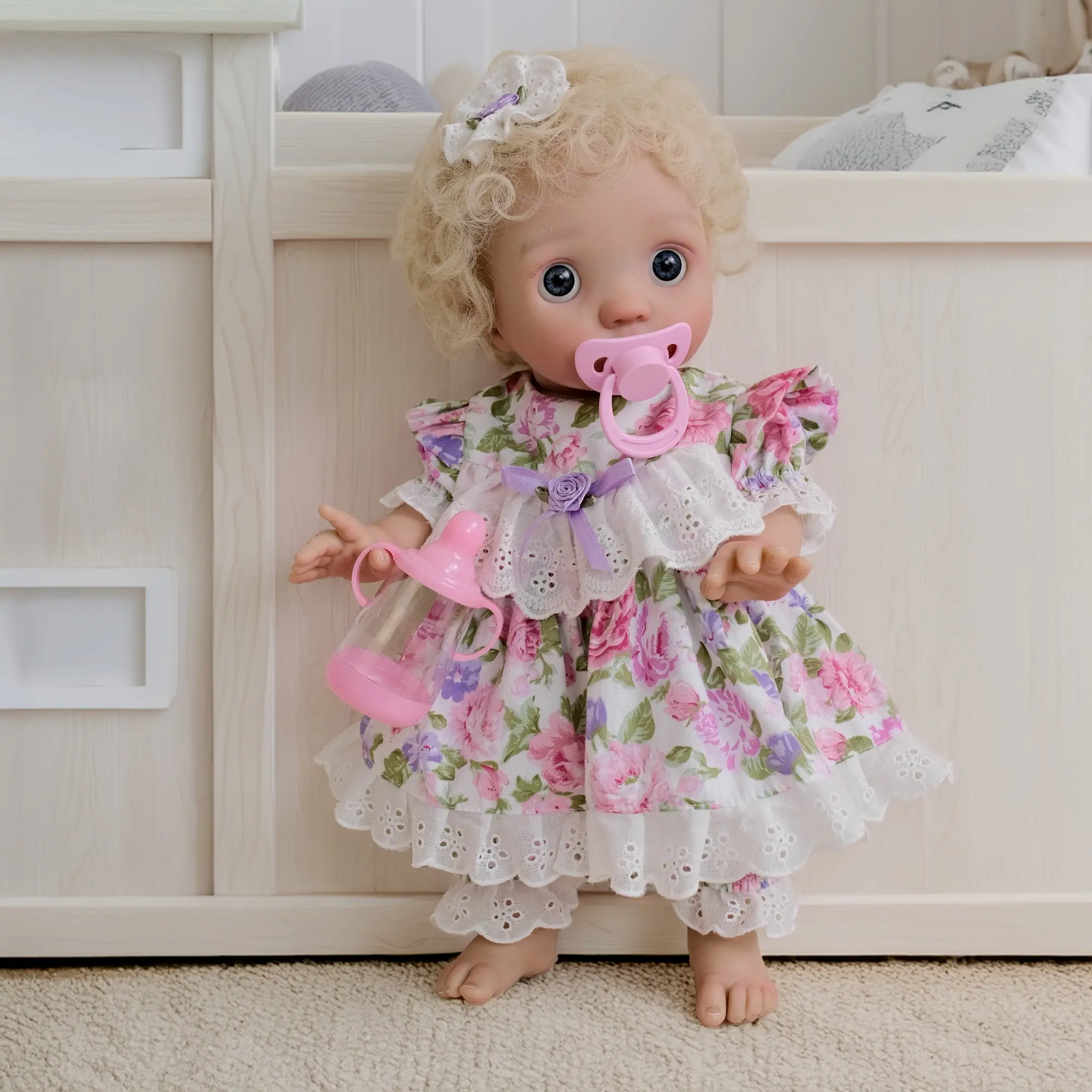 Reborn Baby Dolls Elf Peeka Girl with Big Charming Eyes 16 Inch 42cm Reborn Dolls Fairy Reborn Toddler Doll with Rooted Blonde Hair Realistic Newborn Soft Full Body Vinyl Baby Dolls Toy Gift