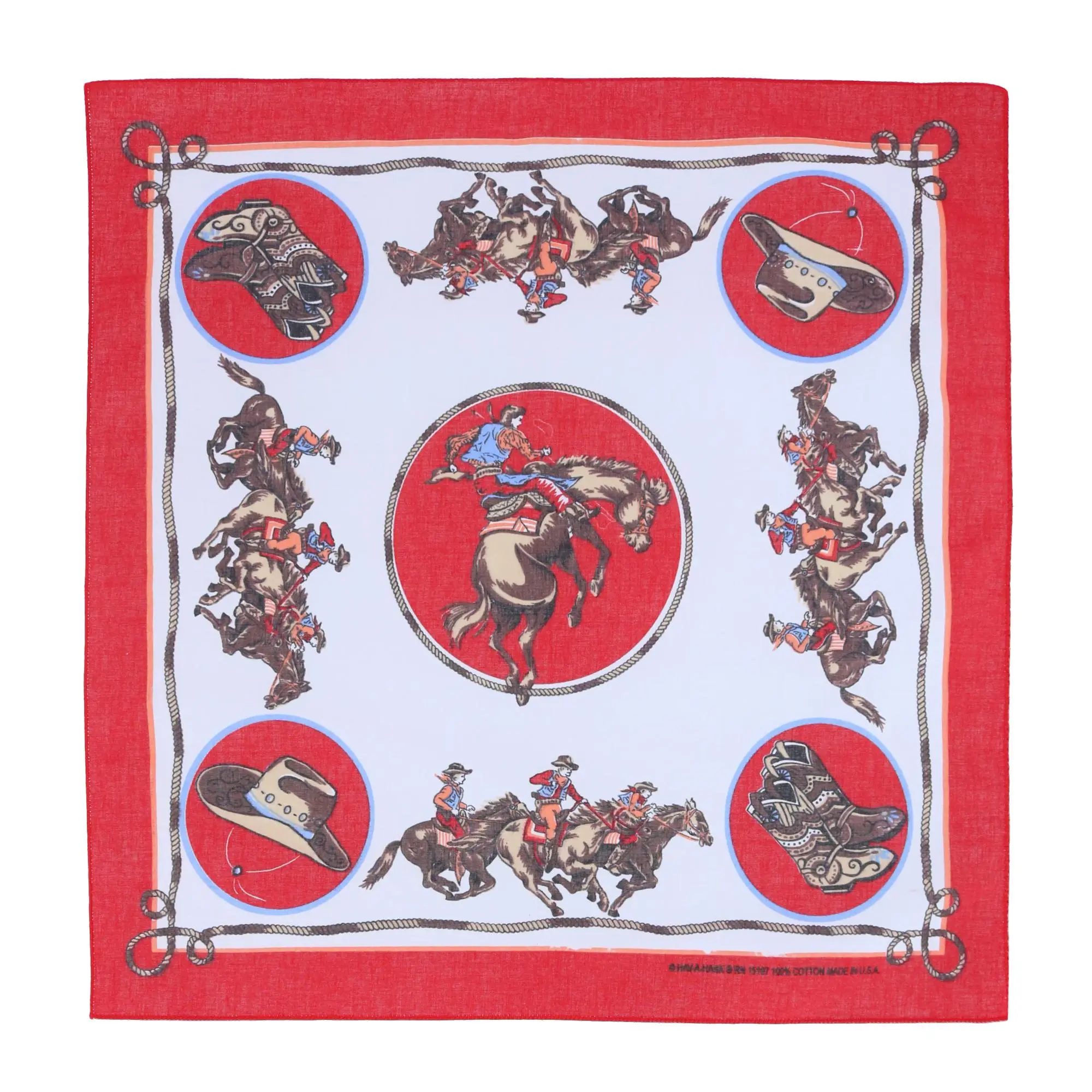 CTM Western Cotton Rodeo Cowboy Bandana - Fashion Accessory Handkerchief for Graduation, Crafts, Decorations, Lasso Rope Themed Use