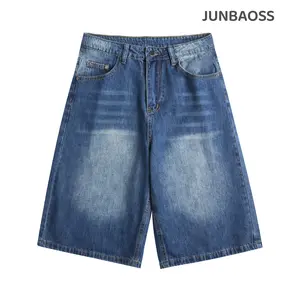 JUNBAOSS Men's Baggy Jean Shorts Y2K Casual Vintage Wide Leg Skater Denim Shorts Fashion Comfy Loose Fit Long Streetwear Hip Hop Summer Jorts Denim Shorts Below Knee