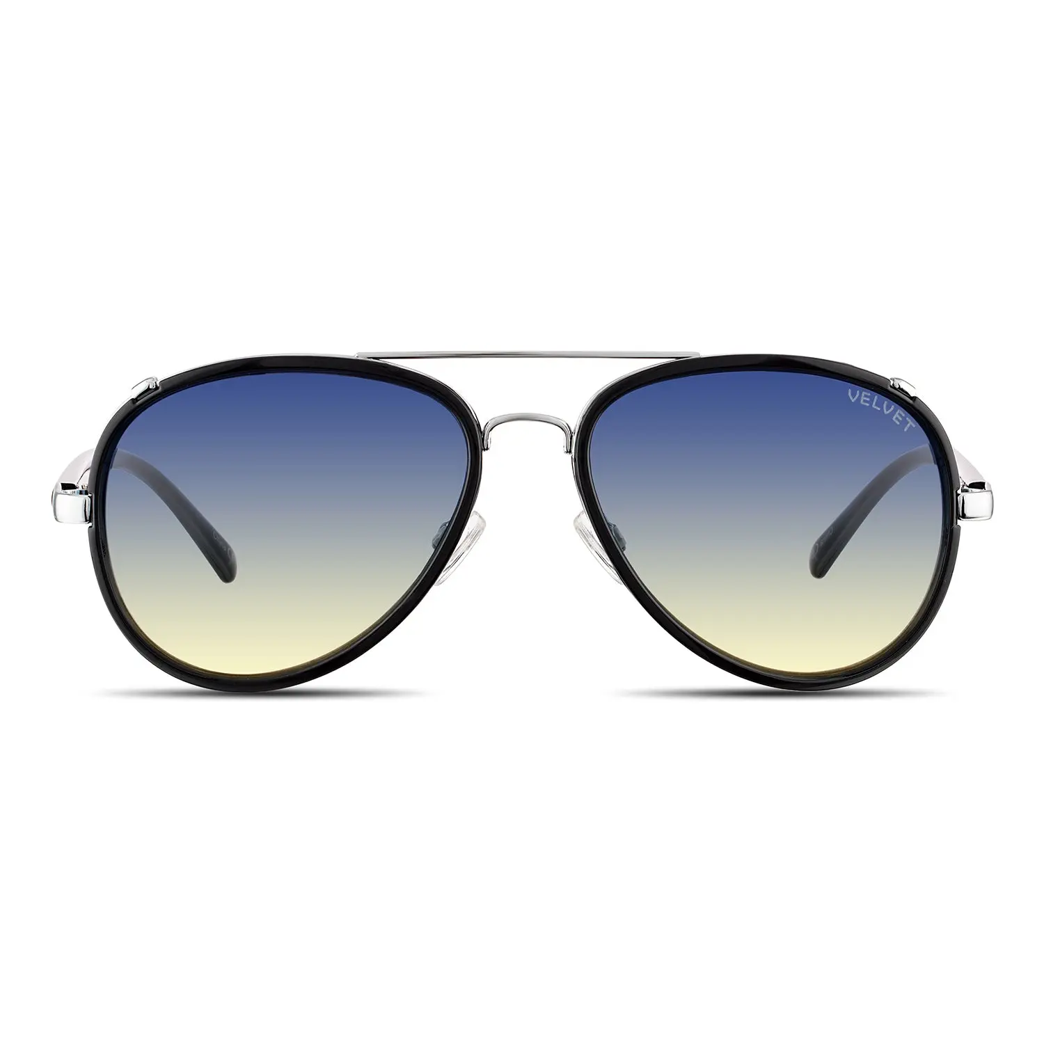 Velvet Eyewear Gloria V700BK30  Black Aviator Sunglasses with Cobalt Blue Tan Fade Lenses 100% UV Protection Medium Size