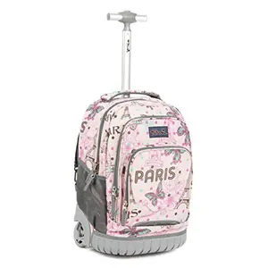 Tilami Kids Rolling Backpack 18 inch Boys and Girls Laptop Backpack, Pink butterfly