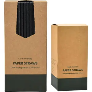Black Paper Straws, Solid black/250 Bulk,  Paper Drinking Straws for , Drinks, Bars and Restaurant, 7.75"x0.24"
