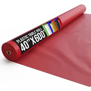 Red Plastic Table Cover Roll 40" X 600' Table Cloth Plastic Cover Roll -  Thick 0.5 MIL Banquet Rolls - Disposable Tablecloth Rolls