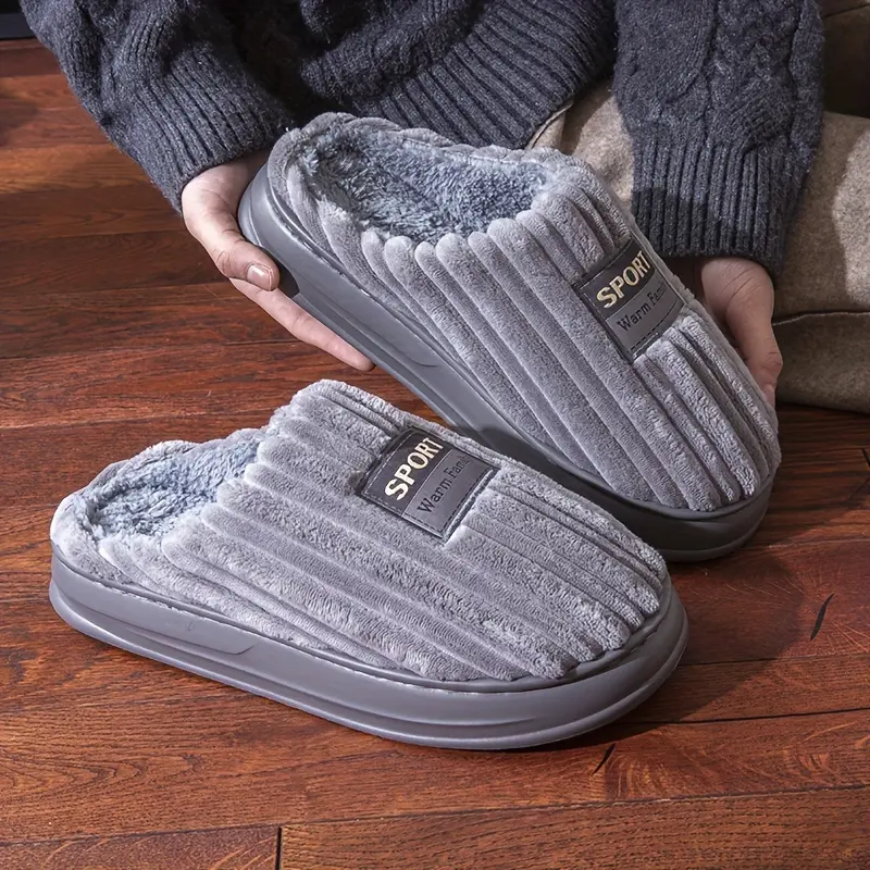 Men's Extra Wide Plus Size Cotton Slip-On Slippers Plush Winter Indoor House Shoes with EVA Arch Soft Plush Lining Non-Slip Sole for Big Feet Comfortable Fabric Upper Warm Durable for Autumn Winter Use Grey Footwear Boy Slide Flipflop