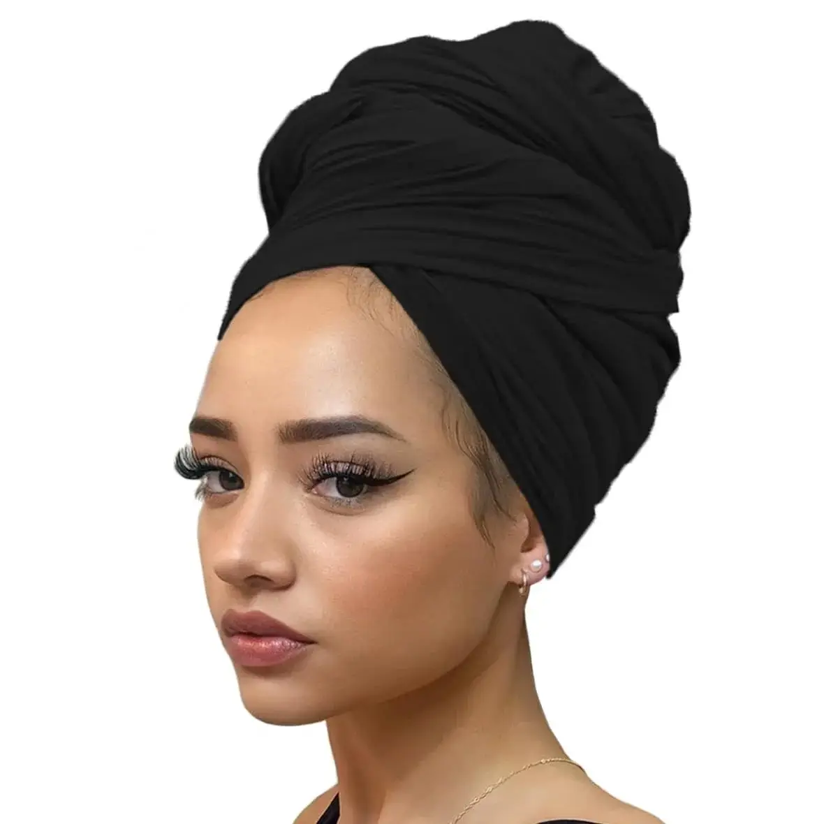 Stretch Jersey Turban Head Wraps Long Solid Color African Shawl Hair Scarfs Lightweight Breathable Head Bands Ties for Black Women