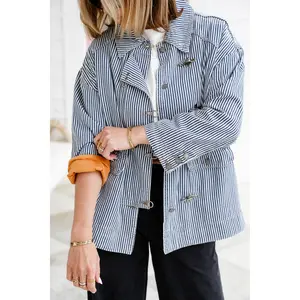 Restock! Veveret Stripe Long Sleeve Utility Jacket Restock! Veveret Stripe Long Sleeve Utility Jacket