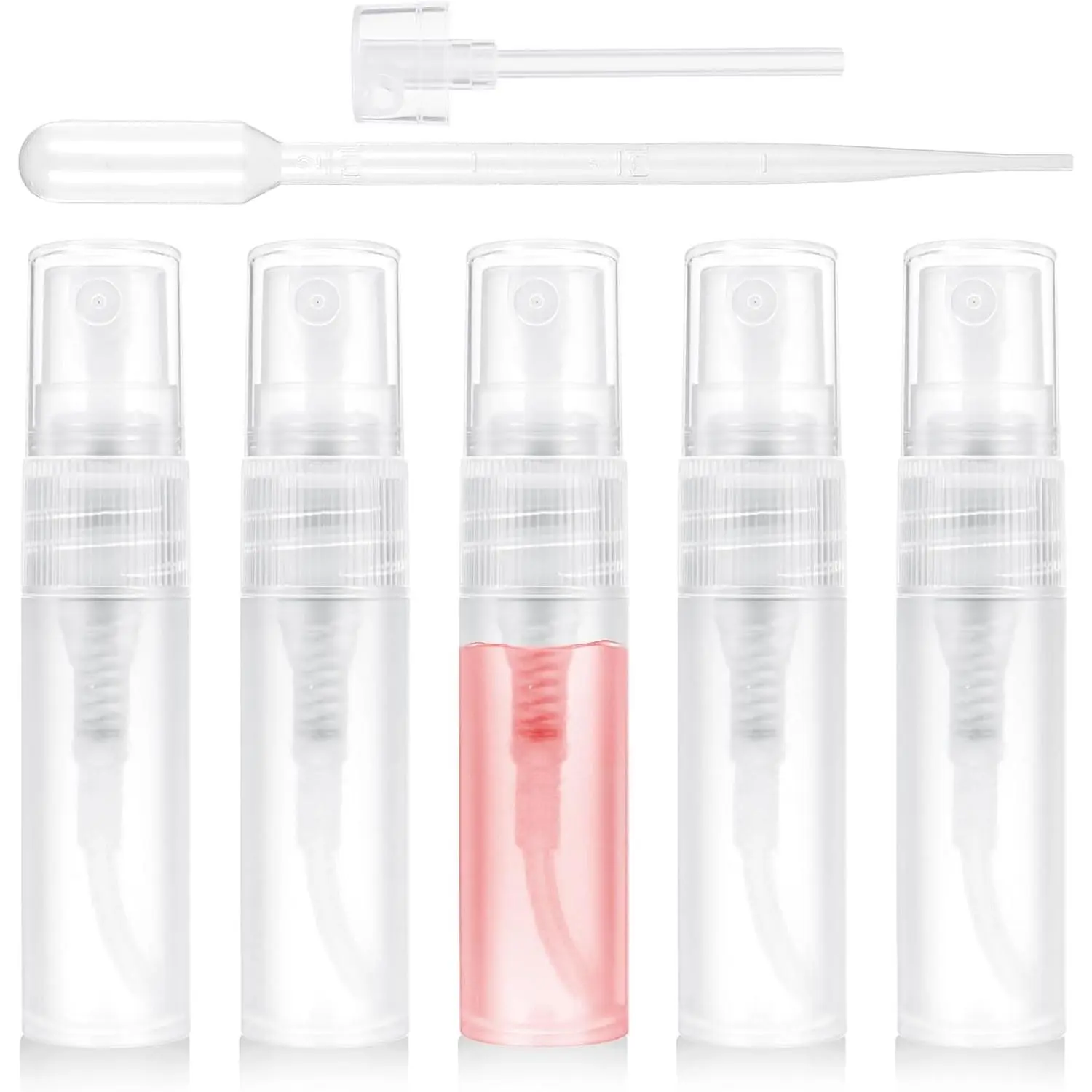 5 count Mini  Bottle, 5ml Mini Perfume Sample Bottles with Transfer Pipettes, Clear Refillable Perfume Bottle Plastic Portable Travel Perfume Atomizer  Perfume Container(5ml)