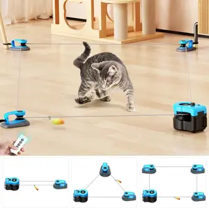 AsFrost Upgraded Interactive Pet Toy for Indoor Cats & Dogs, Cat Feather Toy Treadmill for Bored Kitten Puppy Play Chase Run Exercise Mental Stimulation, Auto/Manual Control DIY Mouse Hunting Toy-Sky Blue usb-c rechargeable