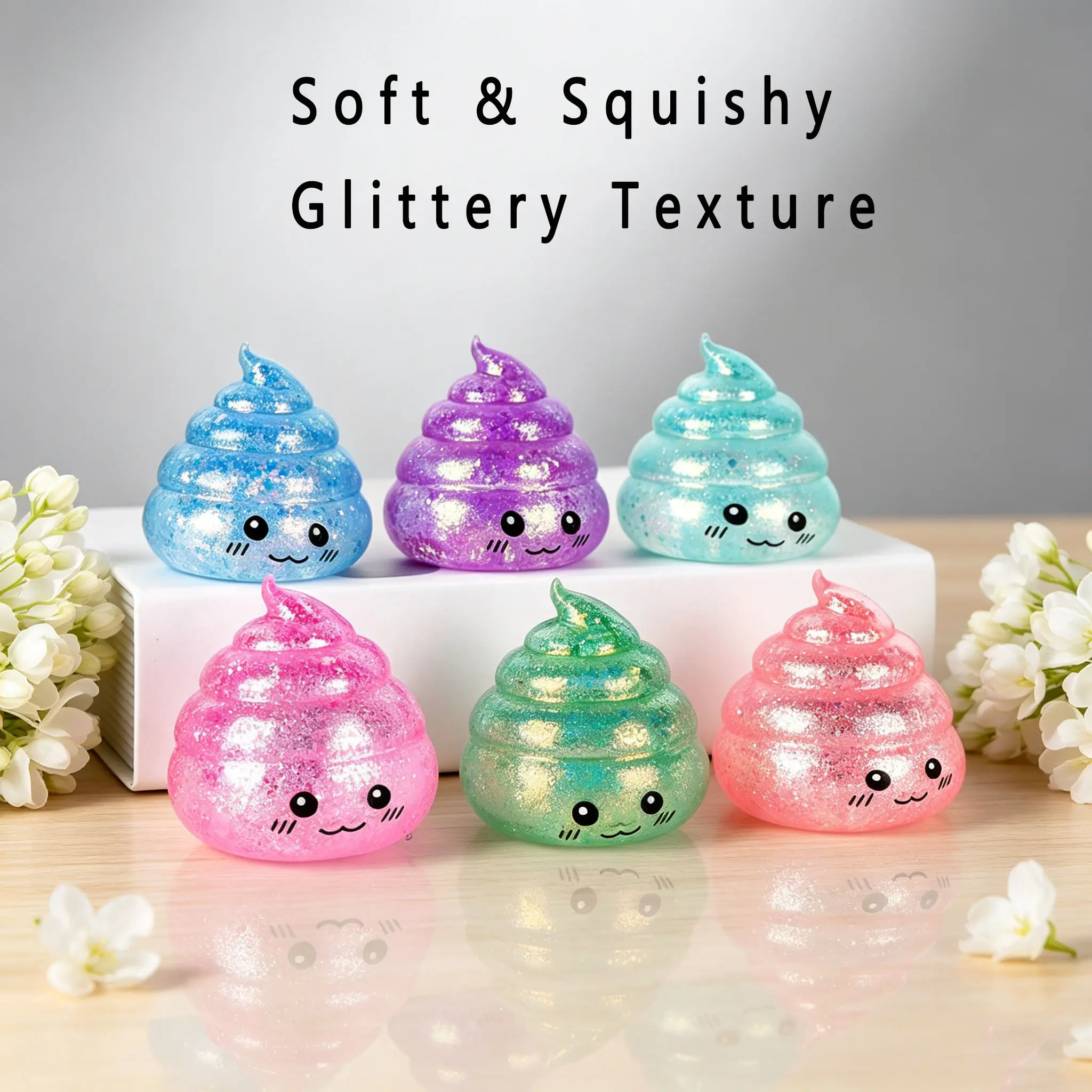 1pc Squishy Poop Stress Toy with Glitter, Sensory Anxiety Relief Ball for Kids Teens & Adults