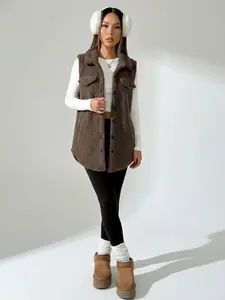 Loose-Fitting Teddy Fleece Lapel Sleeveless Vest Womenswear, Long Warm Gilet for Fall & Winter, Retro Layering Jacket for Casual Style