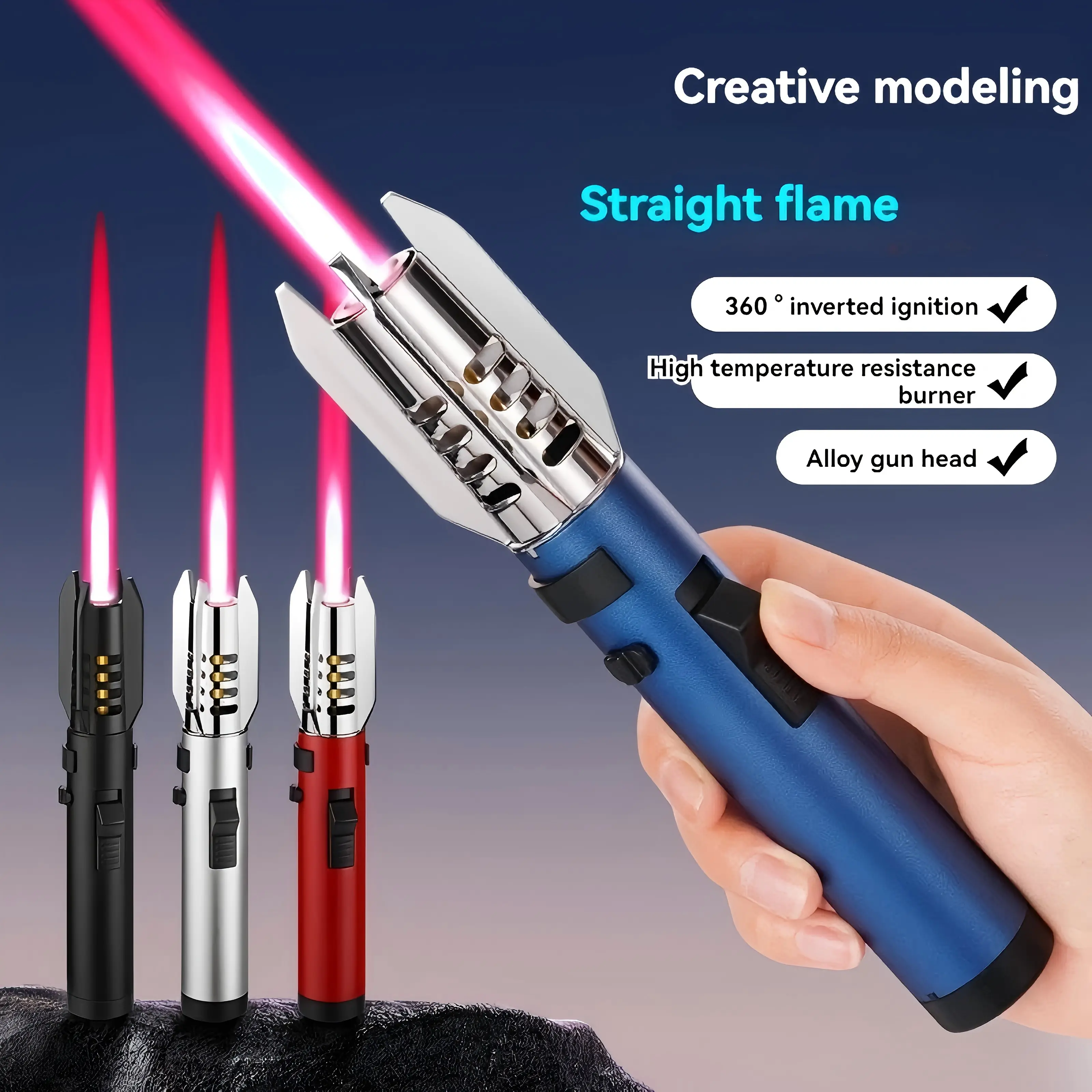 (Butane Gas Excluded) 1pc Windproof Butane Gas Lighter, Lightweight Classic Compact Powerful Red Flame Tool, Kitchen Utensil for Barbecue Welding - Sports & Outdoor Gadget, fathersdaygift, guys gifts, mens gifts,summerwins