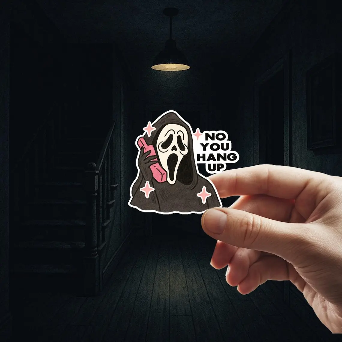 No You Hang Up Sticker – Funny Ghostface Horror Movie Vinyl Decal Sticker – Horror Movie Meme, Laptop or Water Bottle Sticker