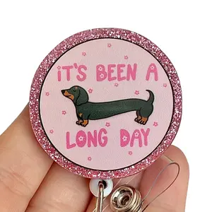 Glitter My Badge dachshund weiner dog badge reel for nurse and hospital workers. Badge clip Badge pull - Retractable swivel clip with a 360 rotation. Great gift for coworkers.