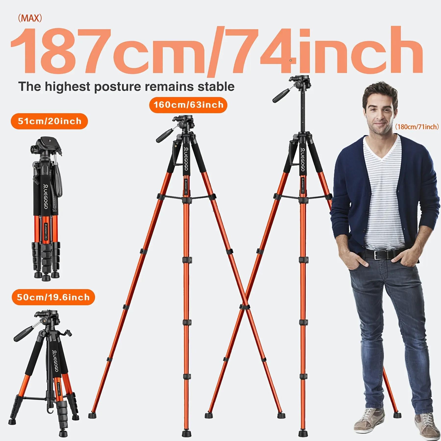 Sturdy Heavy Duty Tripod Stand - Portable Camera Accessories, Phone Tripod Holder, Photography Supplies for Wide Reach, Heavy Loads, Travel Use, Cellphone Tripod