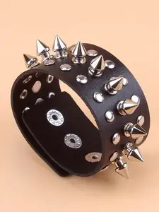 Gothic Punk Rivet Design Bracelet, Hip Hop Rock Style PU Leather Bracelet, Halloween Party Gift, Unisex Fashion Accessory