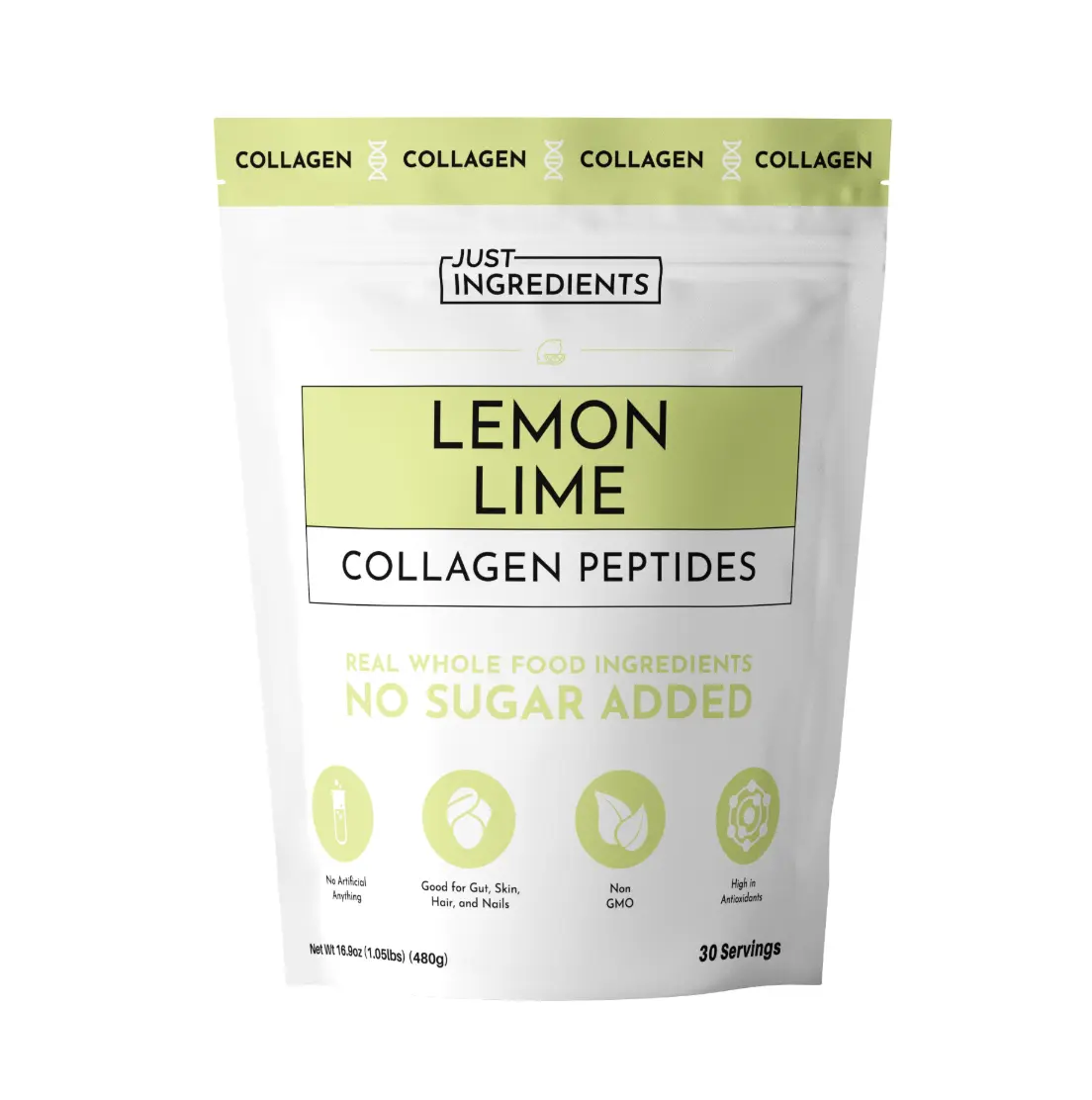 Just Ingredients Lemon Lime Collagen Peptides – 30 Servings – Supports Joint, Skin, Hair & Nail Health with Grass-Fed Hydrolyzed Collagen Types I & III – Refreshing Lemon Lime Flavor