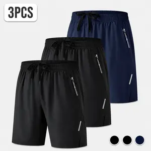 3-Pack Menswear Men’s Athletic Shorts - Quick-Dry, Lightweight Gym Training Shorts with Zipper Pockets for Workout, Running