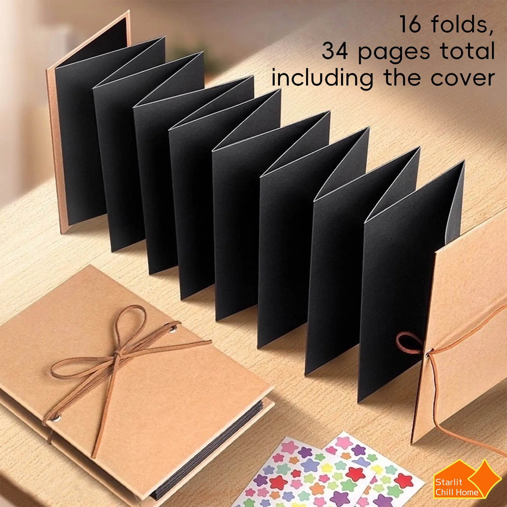 Book-Shaped Cardboard Accordion Photo Album - 34-Page DIY Scrapbooking Album with Free DIY Kits, Fold-Free Display Book for Creative Memory Preservation (Home Decor Supplies), Book-Shaped Photo Albums