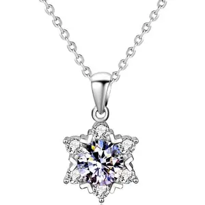Hand Star Moissanite Snowflake Pendant Necklace 41cm White Gold Hand-set Stones Waterproof Sweatproof Fade-Resistant Premium Plating, lab grown alexandrite