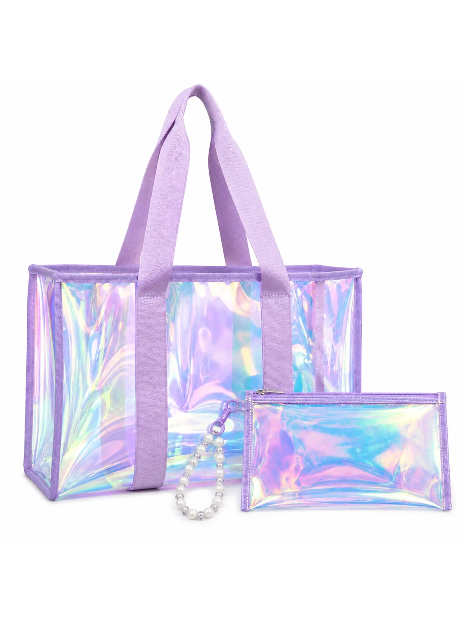 PVC Rainbow Beach Bag, Color Blocked Bag, Portable Large Capacity Handbag, Luxury Storage Bag, Waterproof Tote Bag, Aesthetic Tote Bag, Ideal for Outdoor Use, Colorblock Bag