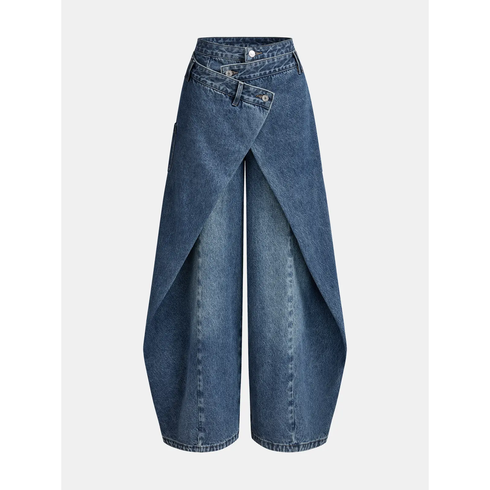 Cross-Front Wide-Leg Jeans
